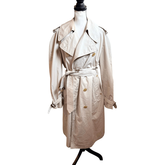 AQUASCUTUM Aqua 5 Tan Beige Belted Long Trench Coat Men’s Size Large - Picture 1 of 12